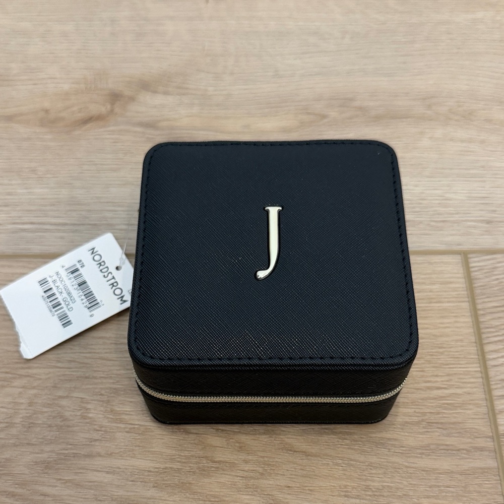 Nordstrom Black Jewelry Travel Case with Gold Initial J